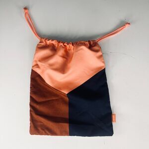 Ipsy Colorblock MakeUp Toiletry Travel Drawstring Bag Brown Coral Tan Navy New